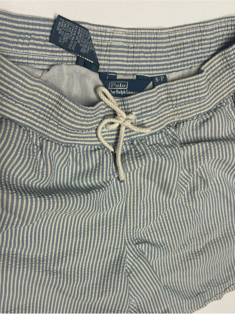 Polo by Ralph Lauren Men's Swim Shorts Blue/White Striped S/P Drawstring Mesh